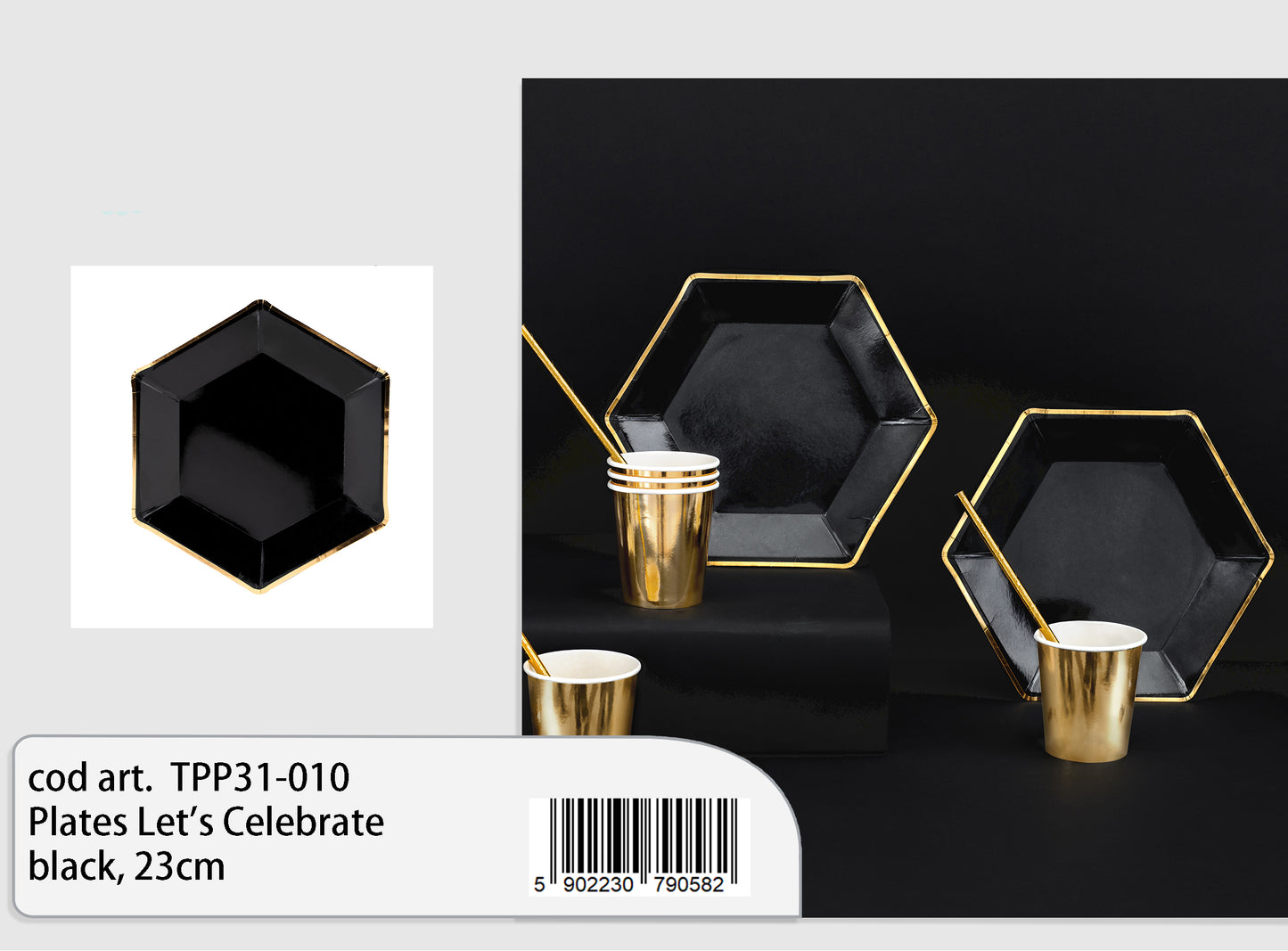 piatti neri bordo oro 6pz
