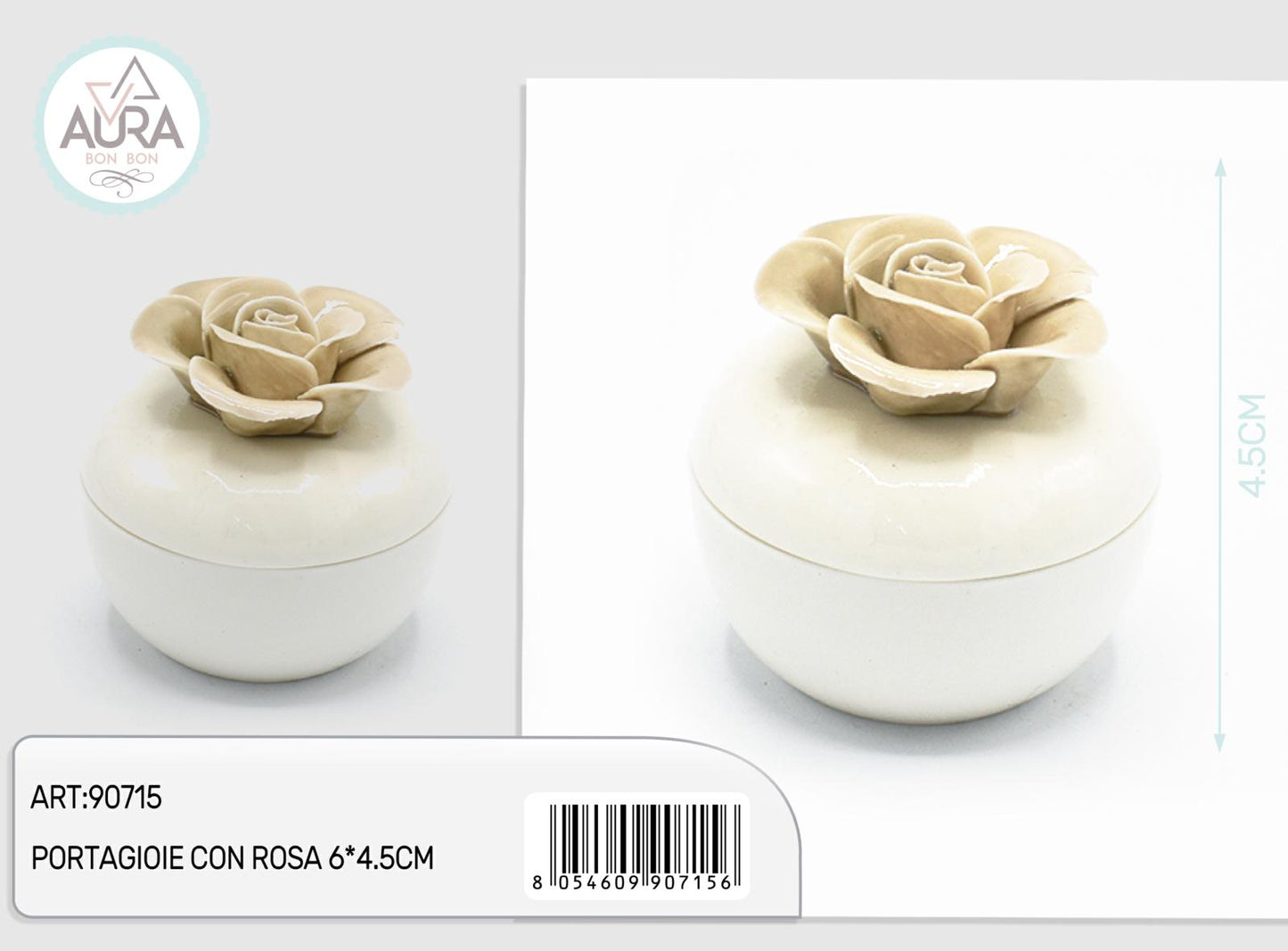 Jewelry box with rose 6.4x5cm beige