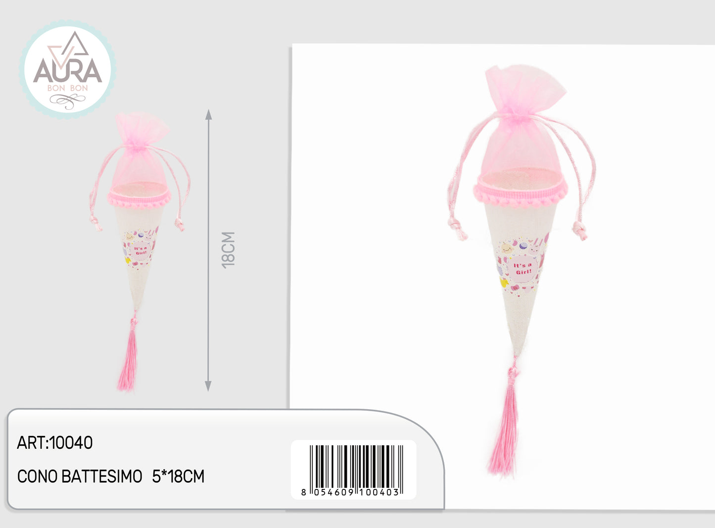 sacchetto cono baby rosa 5x18cm