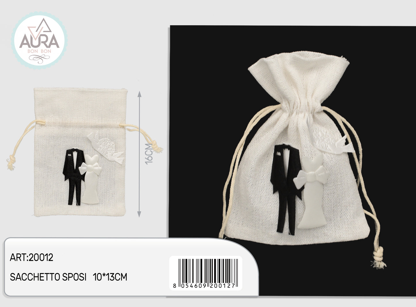 sacchetto matrimonio bianco 10x13cm