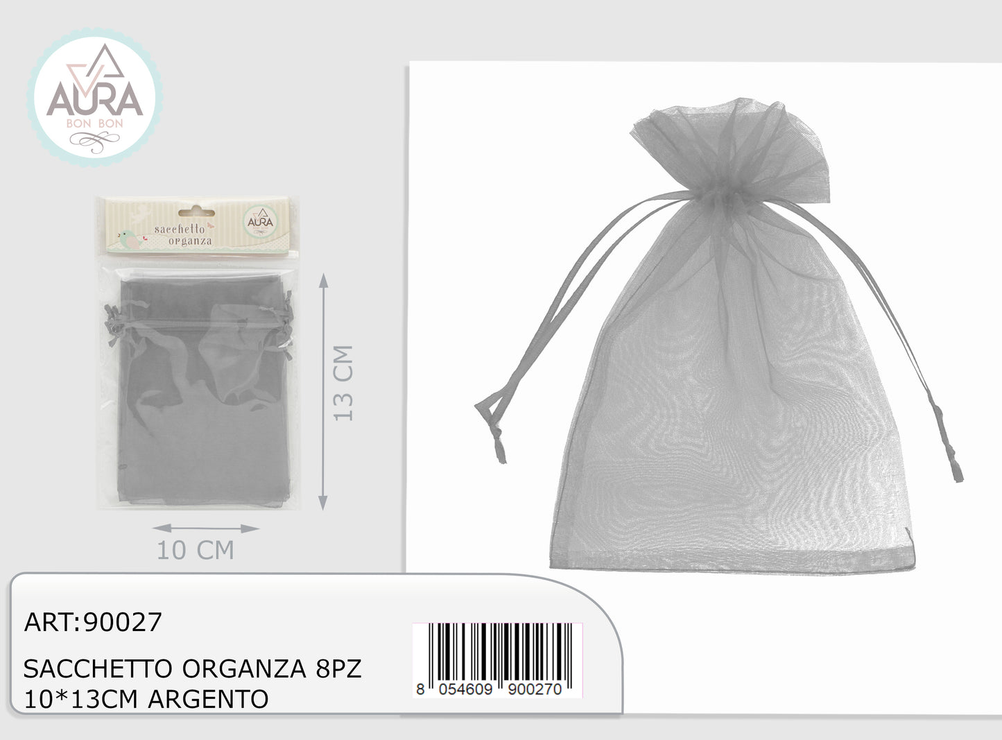 sacchetto organza 10x13cm argento