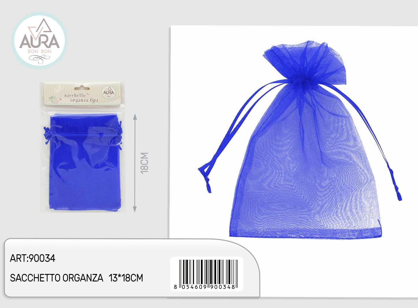 sacchetto organza 6pz blu 13x18cm