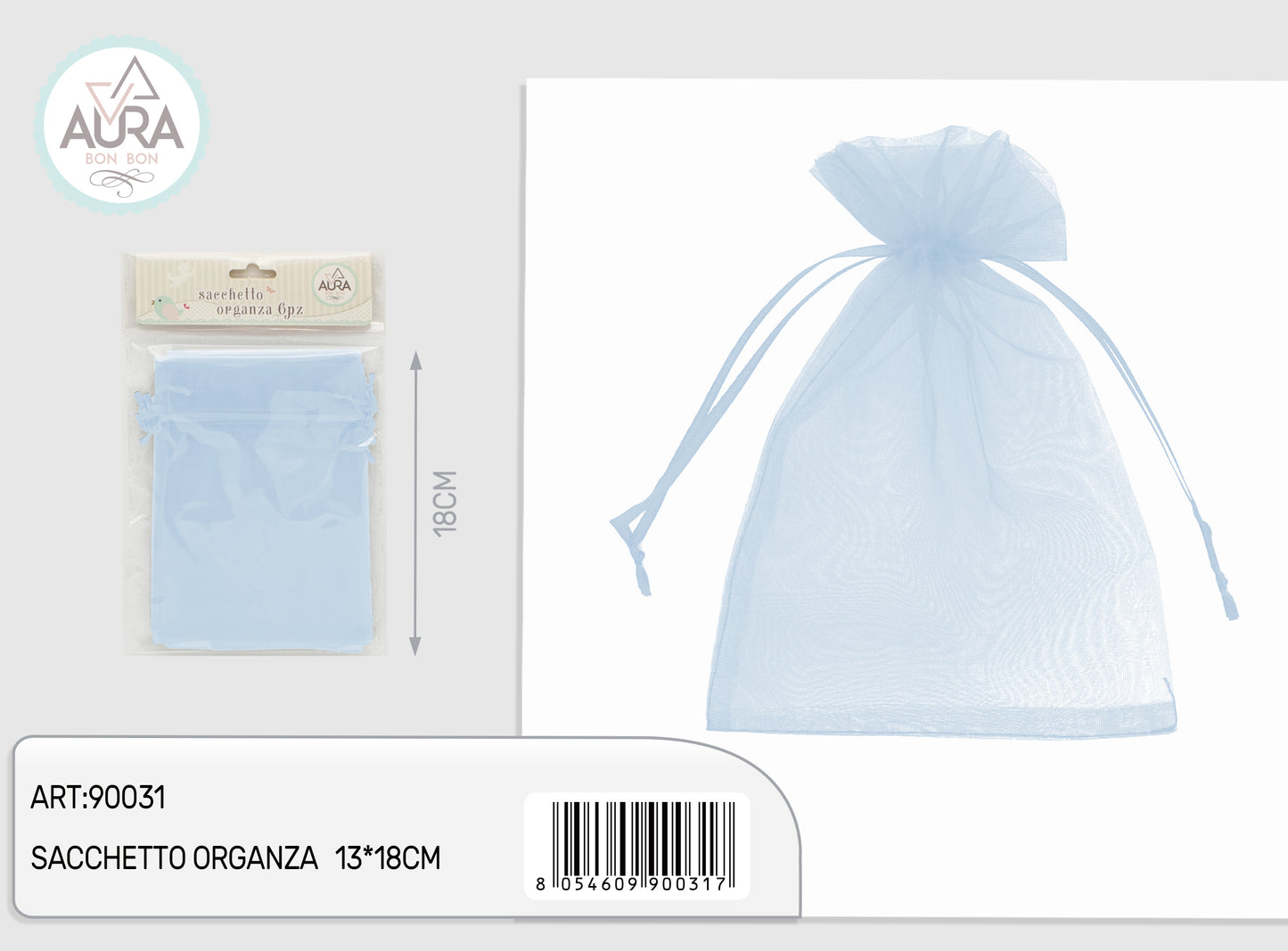 sacchetto organza 6pz celeste 13x18cm