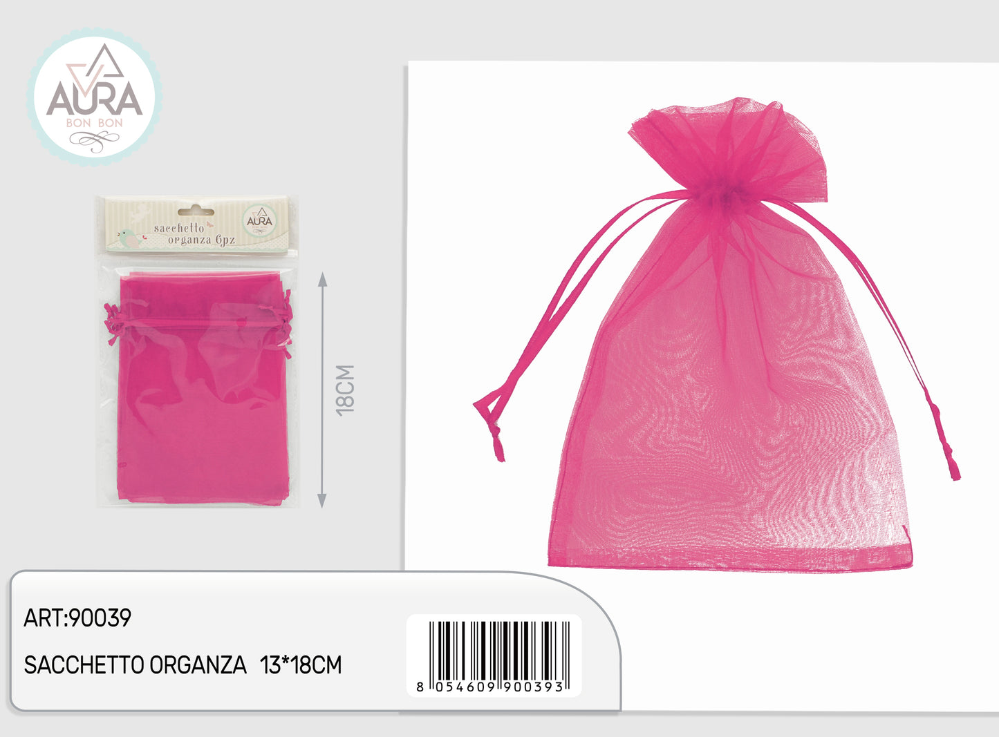sacchetto organza 6pz magenta 13x18cm