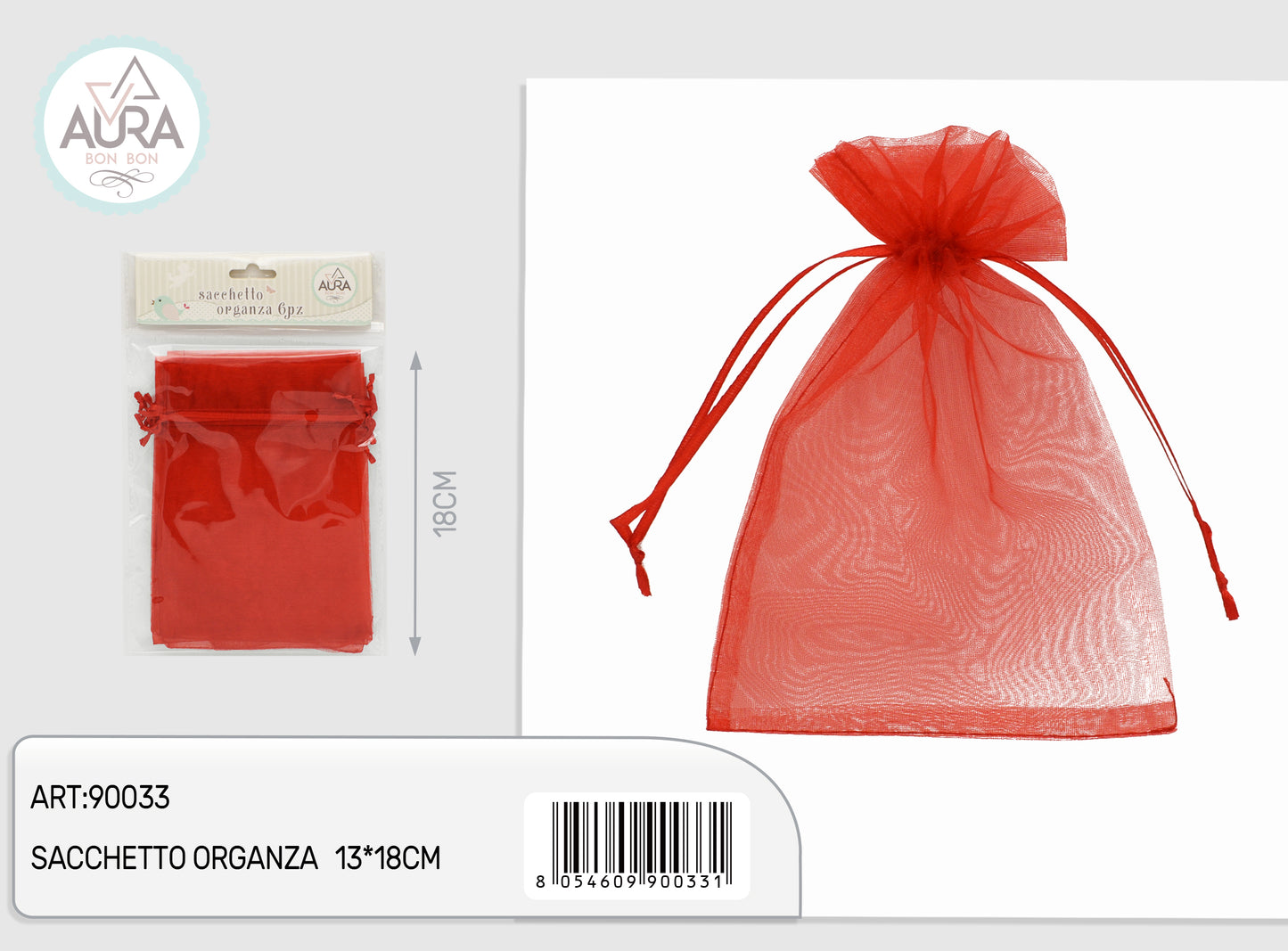 sacchetto organza 6pz rosso 13x18cm