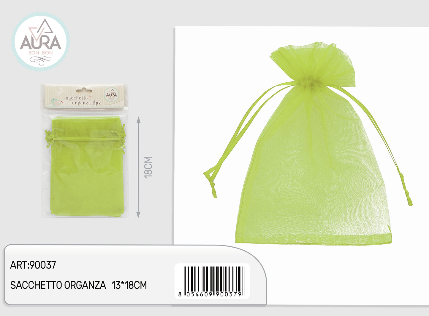 sacchetto organza 6pz verde chiaro 13x18cm