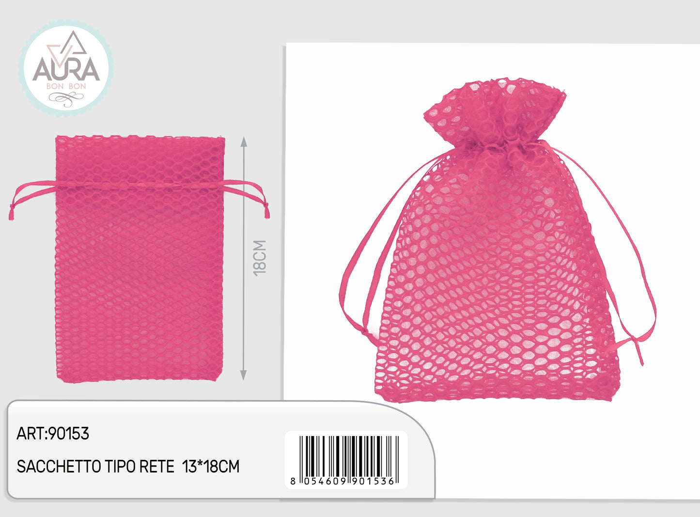 sacchetto rete fucsia 13x18cm