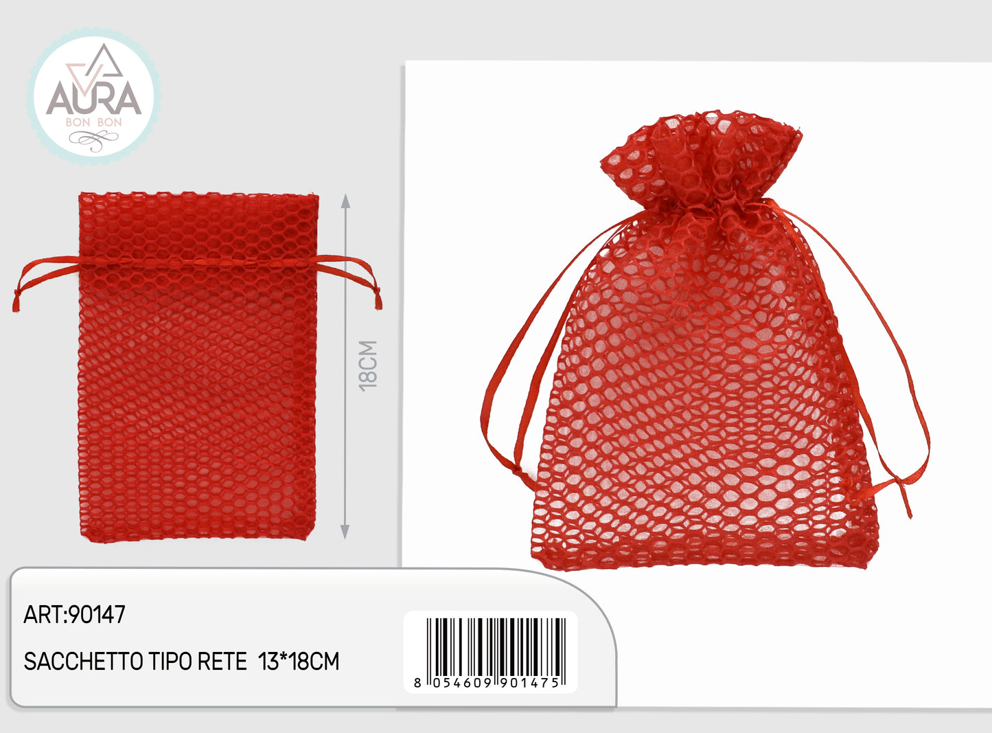 sacchetto rete rosso 13x18cm