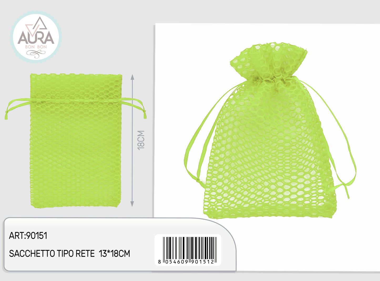 sacchetto rete verde chiaro 13x18cm