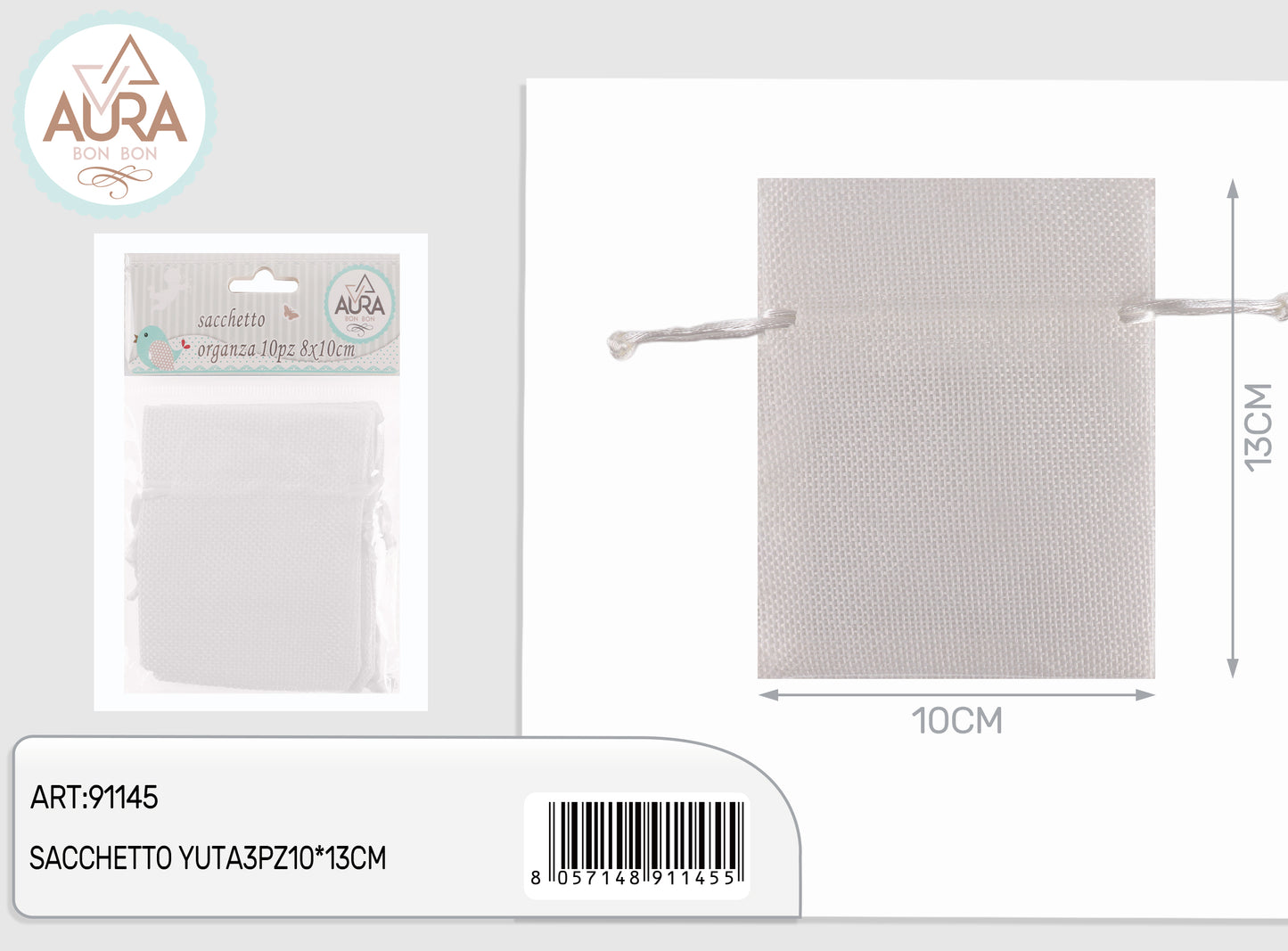 sacchetto yuta bianco 3pz 10x13cm