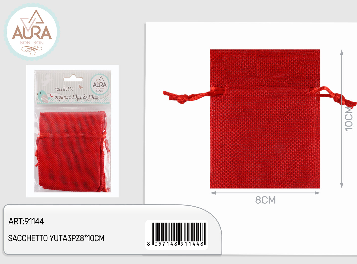 sacchetto yuta rosso 3pz 8x10cm