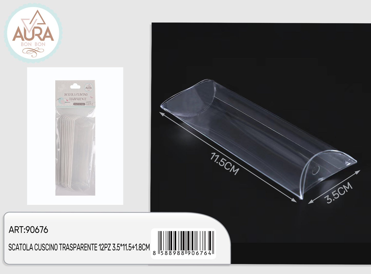 scatola cuscino trasparente 12pz 3,5x11,5+1,8cm