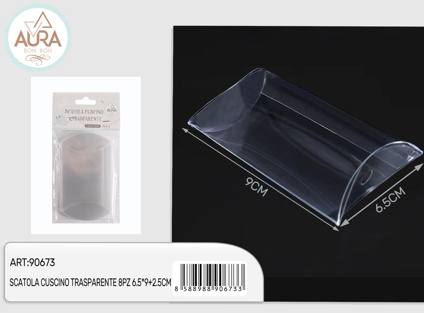 scatola cuscino trasparente 8pz 6,5x9+2,5cm