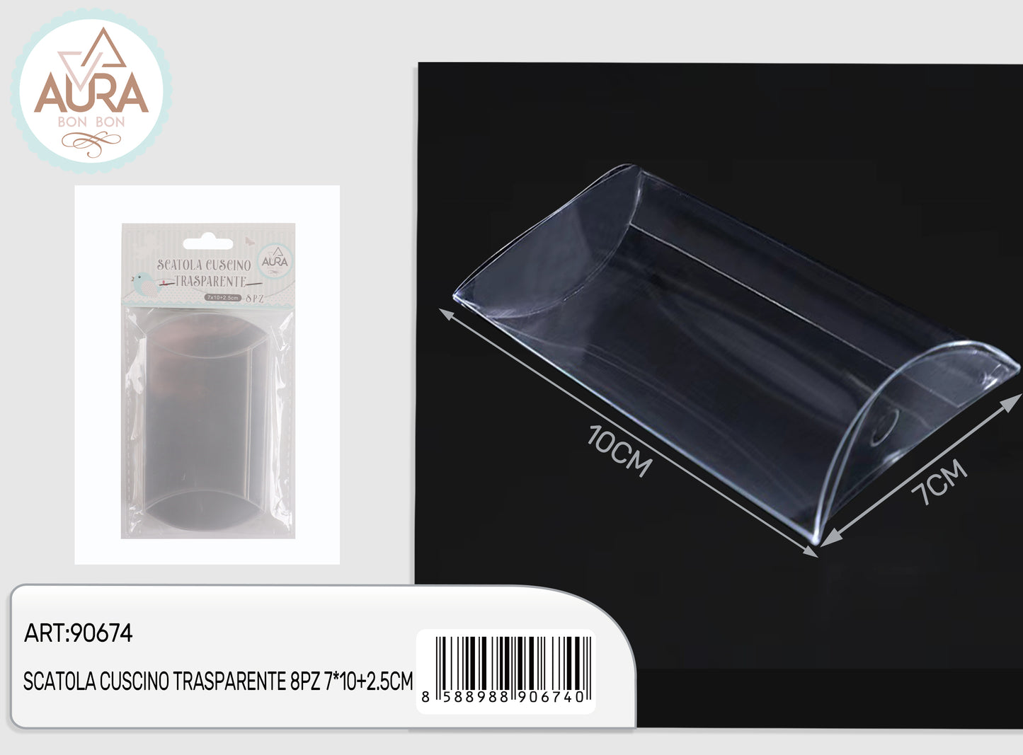 scatola cuscino trasparente 8pz 7x10+2,5cm