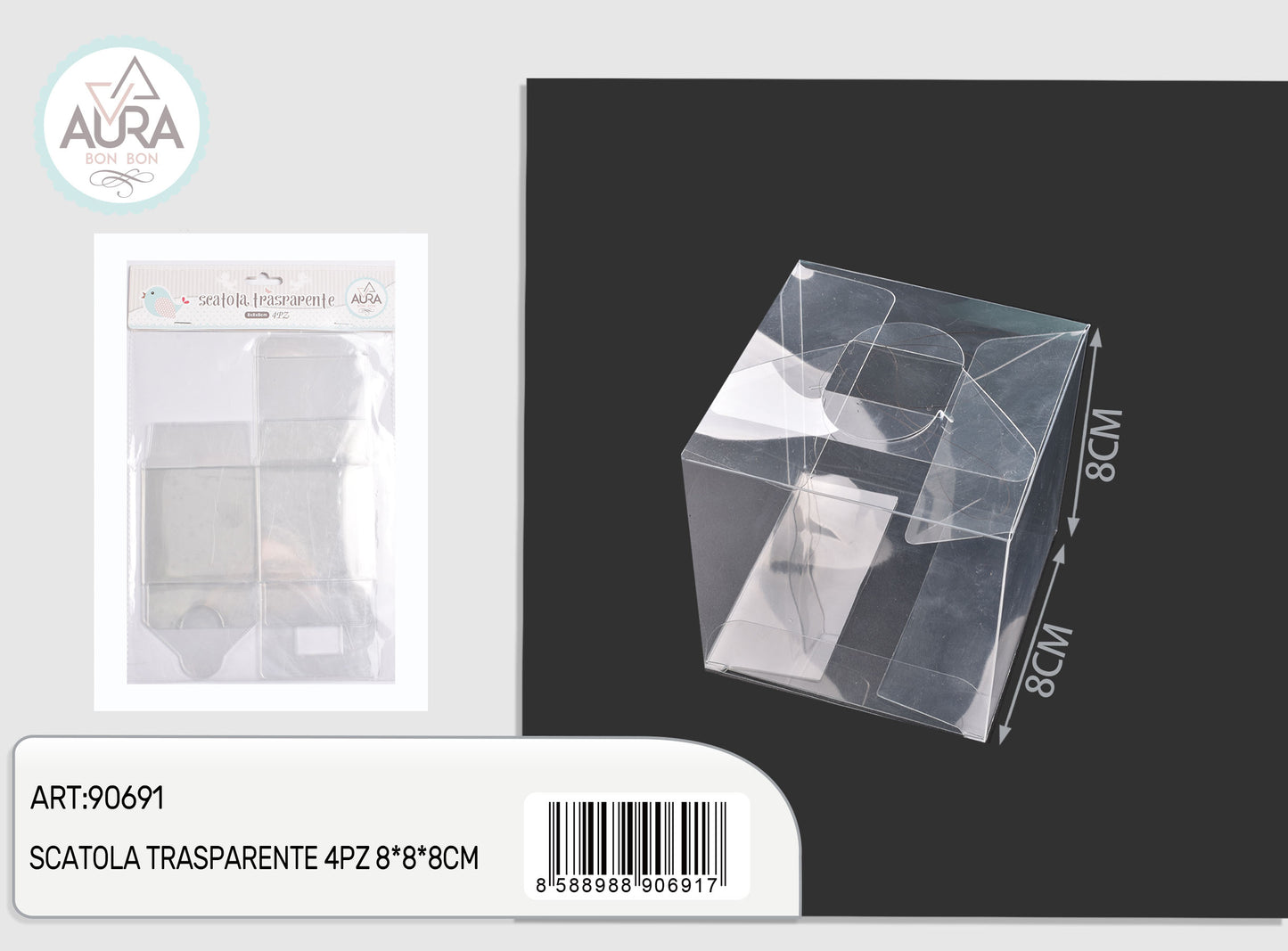 scatola trasparente 4pz 8x8x8cm