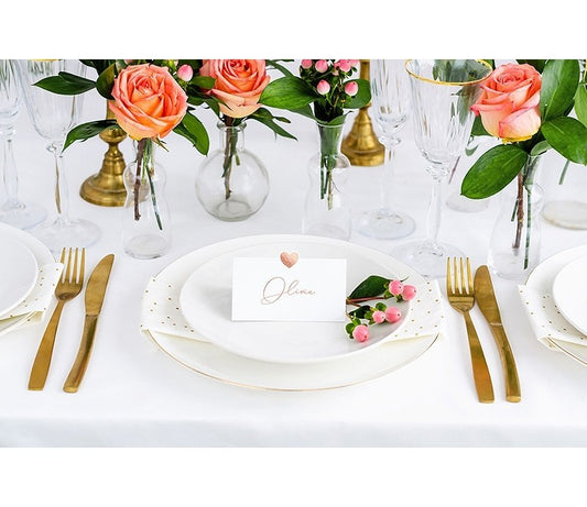 Segnaposto con cuore rosa gold 10x5cm 10pz