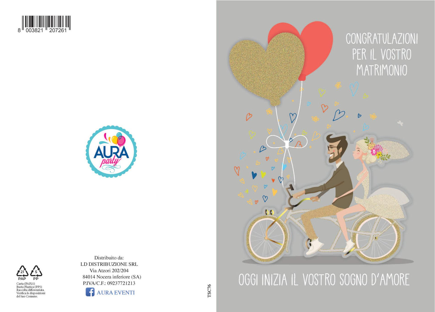 Biglietto di auguri per matrimonio sposi in tandem