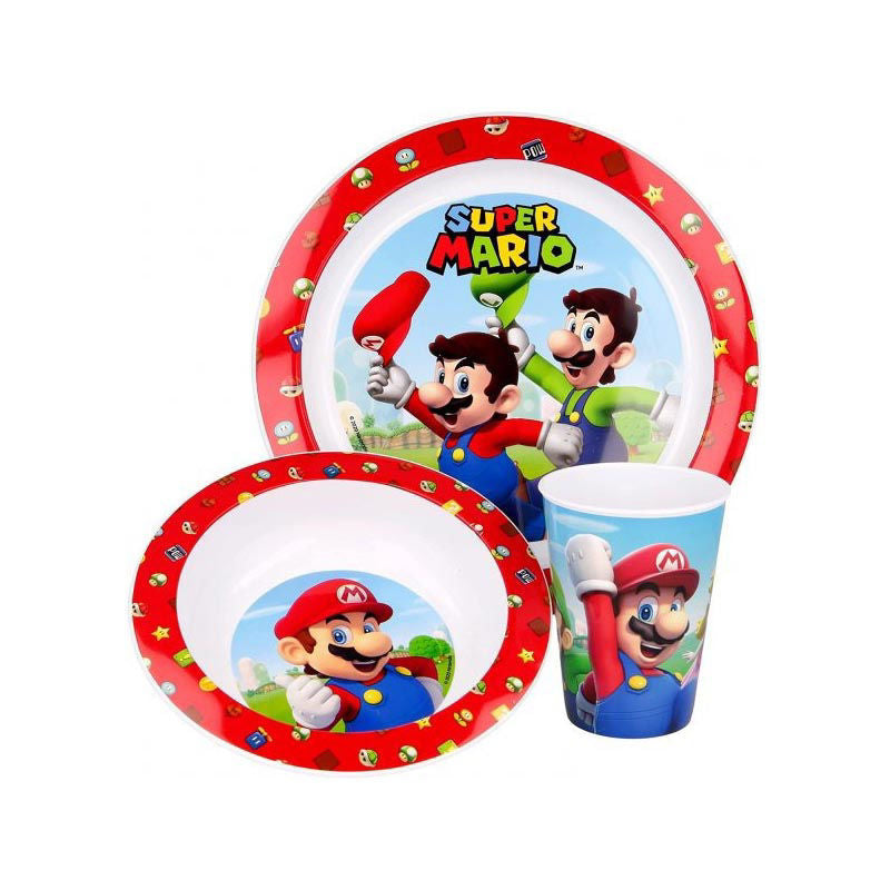 Super Mario set 3 pz.micro 2 piatti + Bicchiere