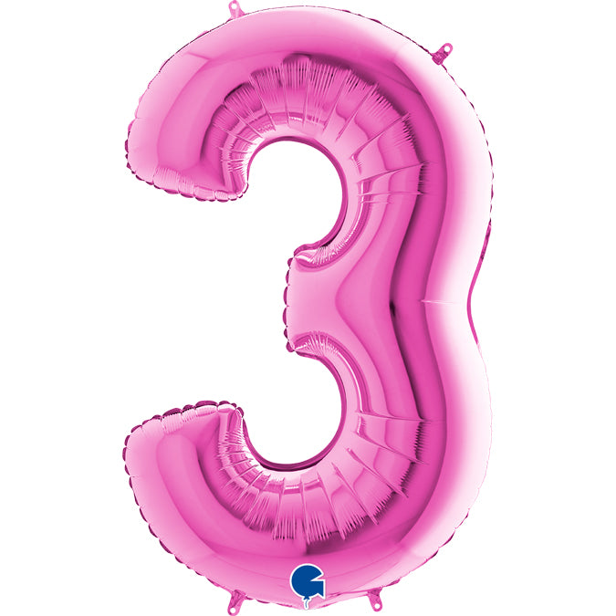 large number 3 foil 100cm/40inch fuchsia