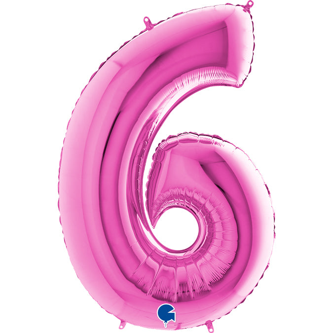 large number 6 foil 100cm/40inch fuchsia