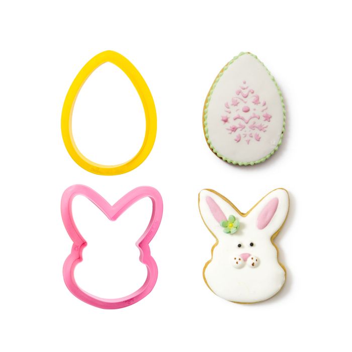 Set 2 tagliapasta uovo e faccia coniglietto 8/9 x h 2,2 cm in plastica