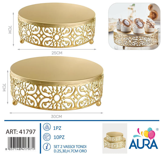 Set 2 vassoi tondi 25x7cm e 30x7cm oro