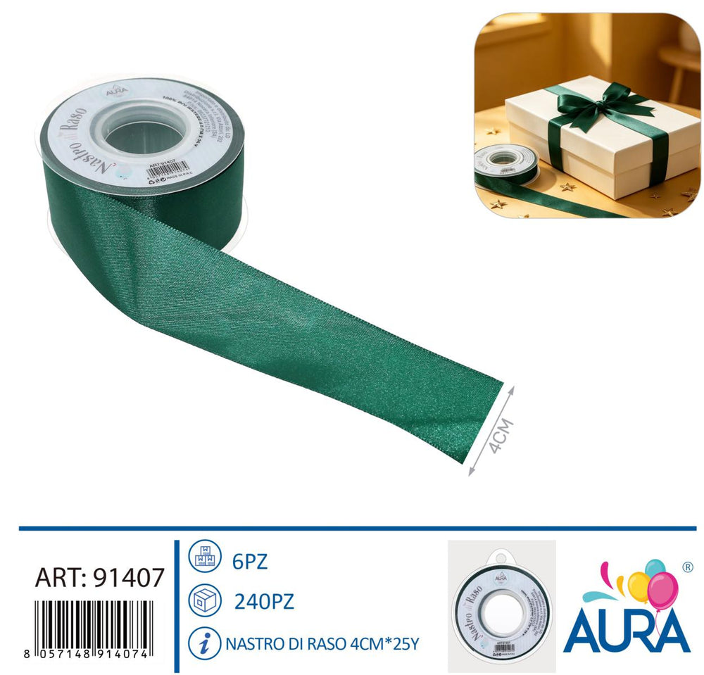 Nastro di raso 4cm x 25y verde foresta