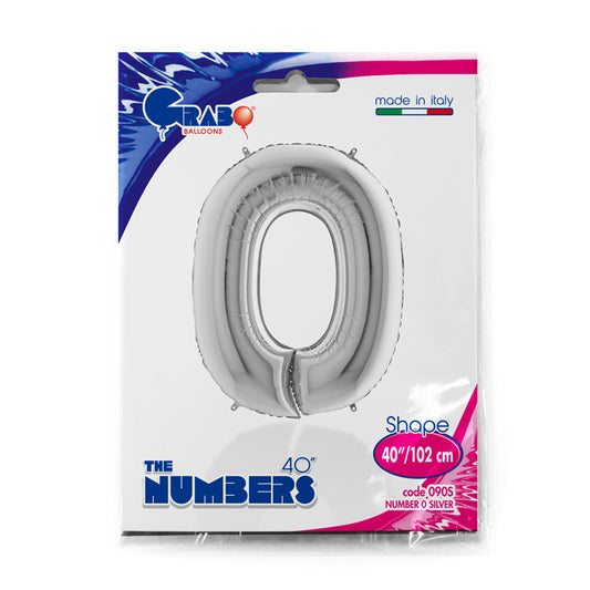 numerone 0 foil 100cm/40inch 1pz argento