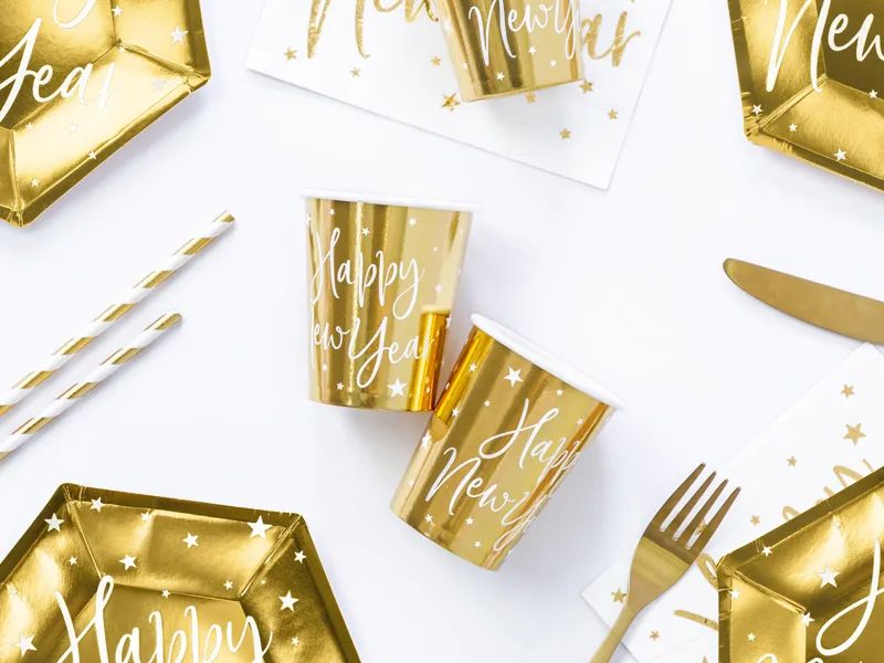 Happy New Year Gold Glasses 220ml 6pcs