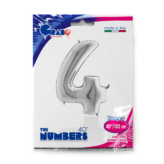numerone 4 foil 100cm/40inch argento