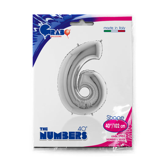 numerone 6 foil 100cm/40inch argento