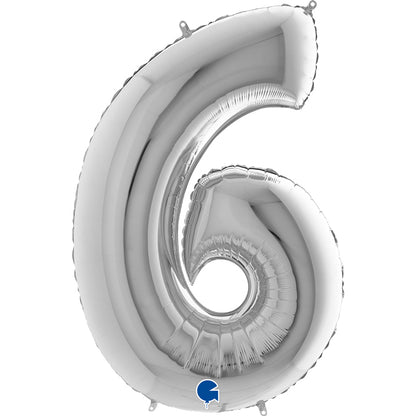 numerone 6 foil 100cm/40inch argento