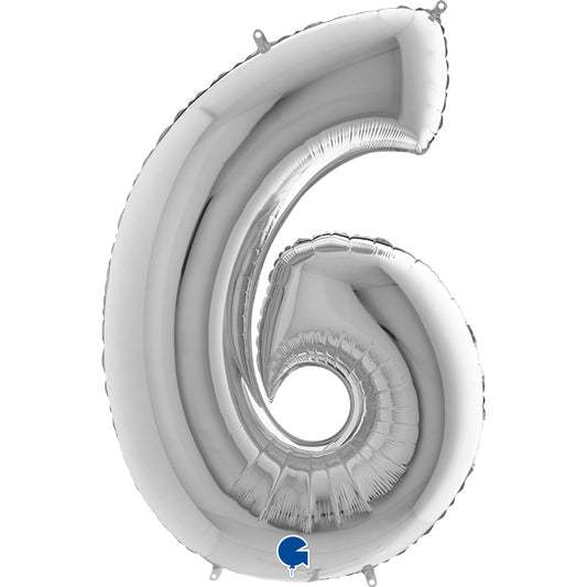 numerone 6 foil 100cm/40inch argento