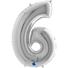 large number 6 foil 100cm/40inch silver