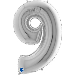 large number 9 foil 40cm/16inch silver