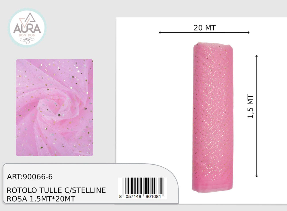 tulle con stelline rosa 1.5x20m