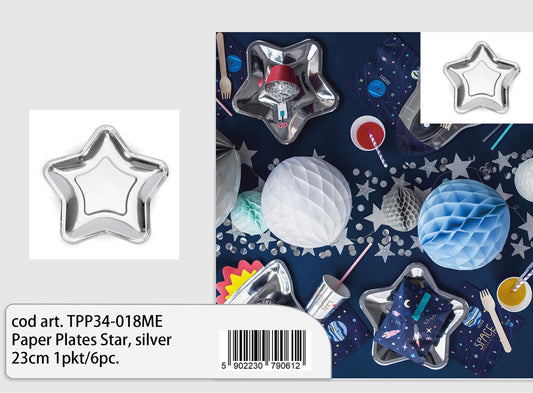 Paper Plates Star. silver. 23cm: 1pkt/6pc.