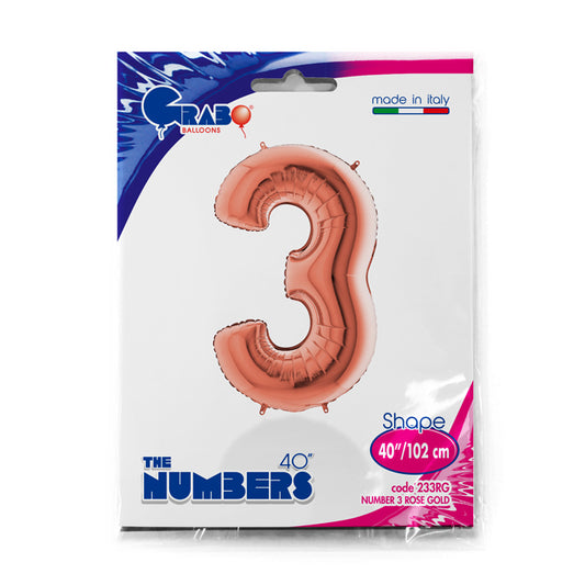 numero 3 foil 100cm/40inch rosa gold
