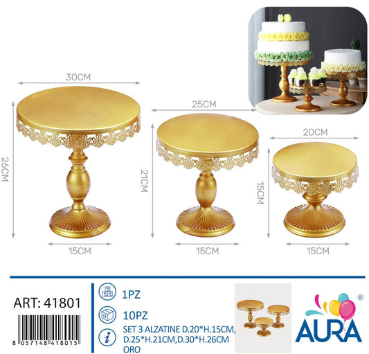 Set 3 alzatine da tavolo oro