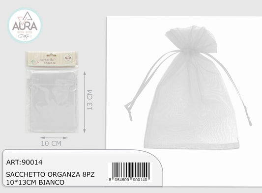 Sacchetto organza 8pz 10x13cm bianco