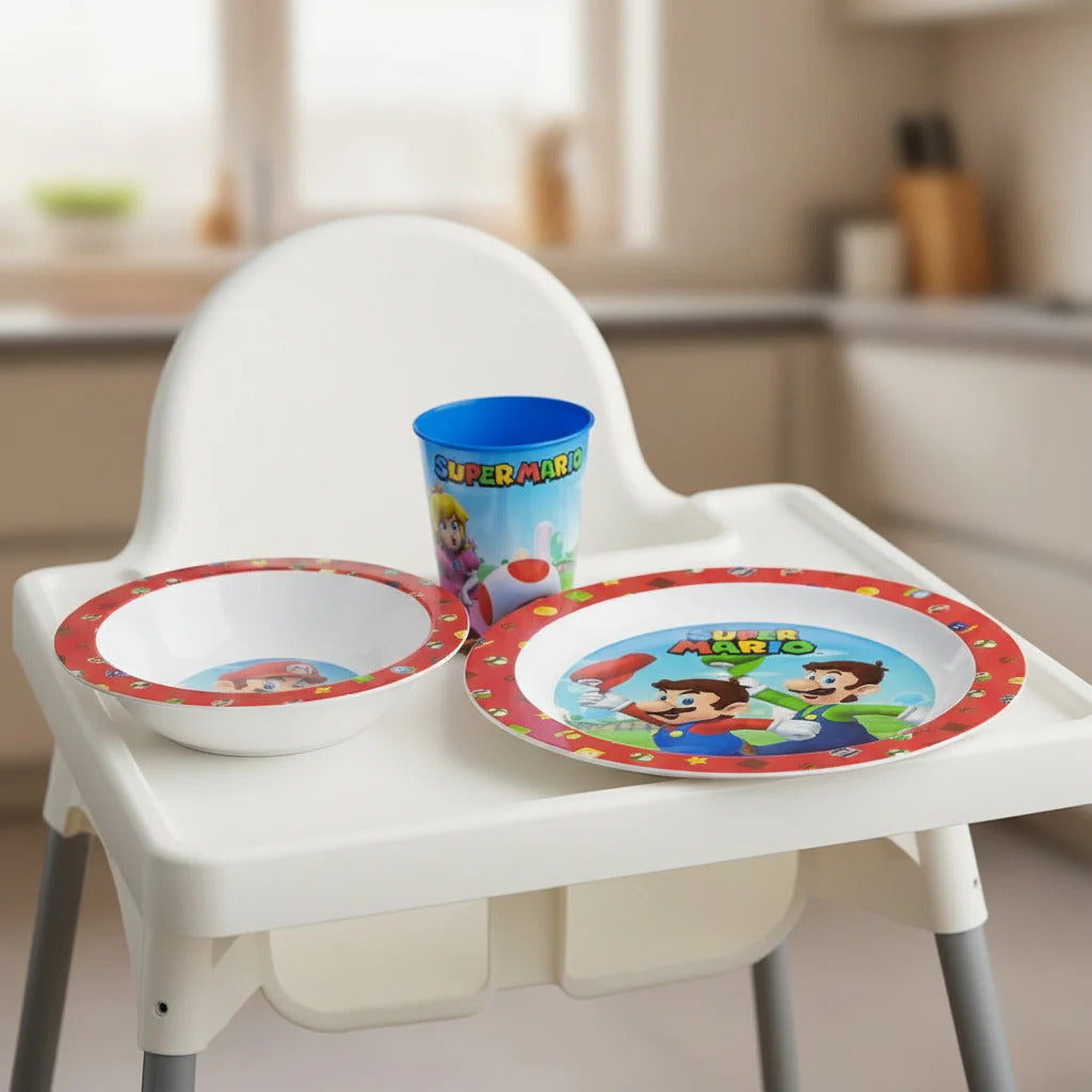 Super Mario set 3 pz.micro 2 piatti + Bicchiere