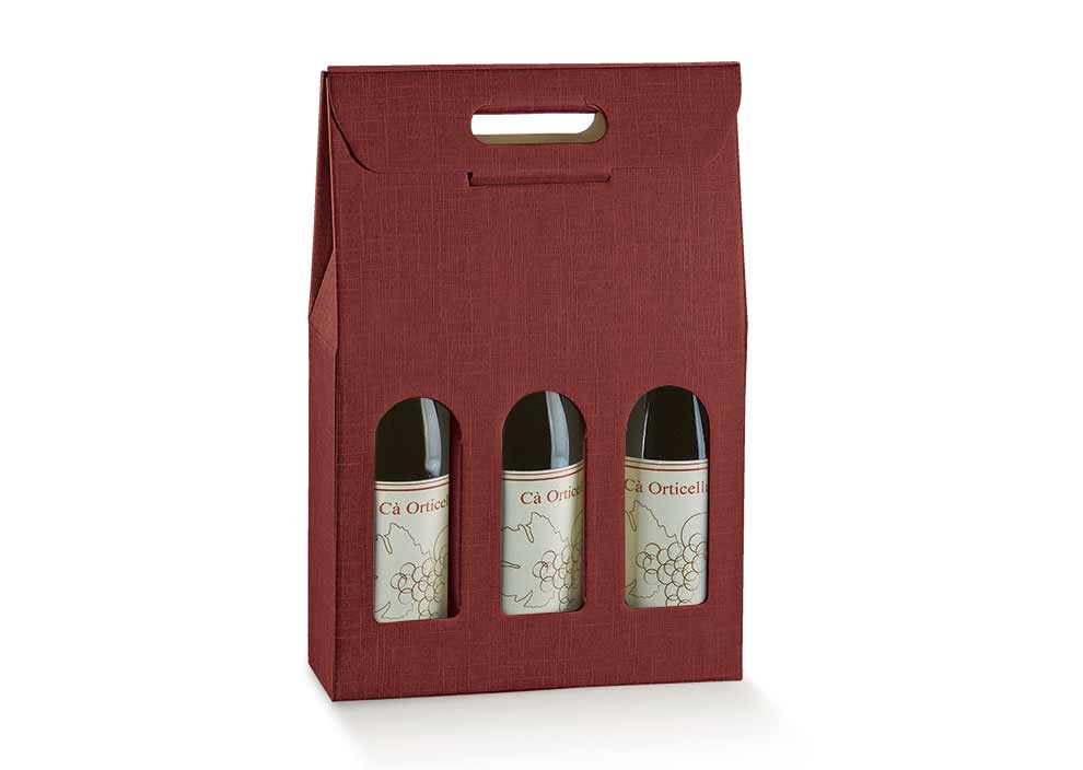 3 bottles size 270x90x385mm burgundy silk