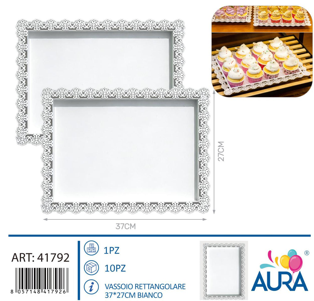 Vassoio rettangolare bianco 37x27 cm – Aura, 1 pz