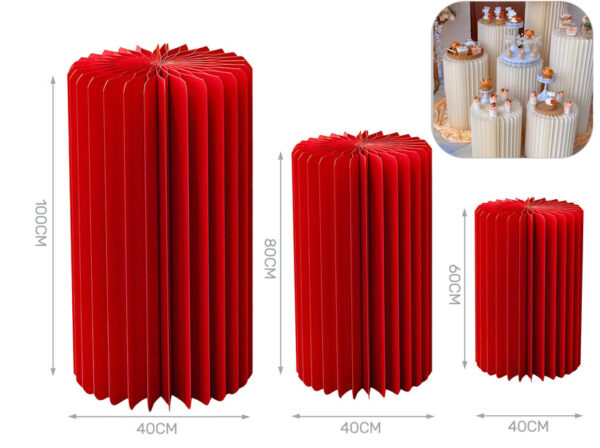 Set 3 cilindri in carta pieghevoli 40x60cm - 40x80cm - 40x100cm rosso