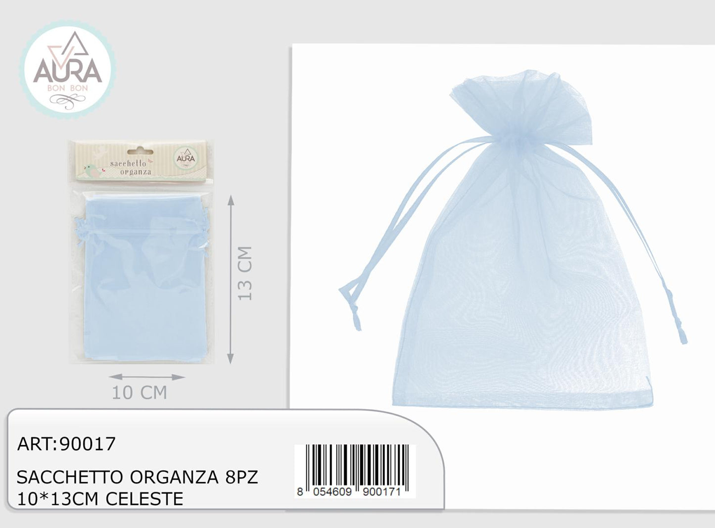 Sacchetto organza 8pz 10x13cm celeste