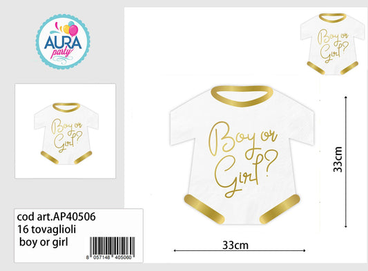 16 tovaglioli "boy or girl?" bianco e oro – Aura