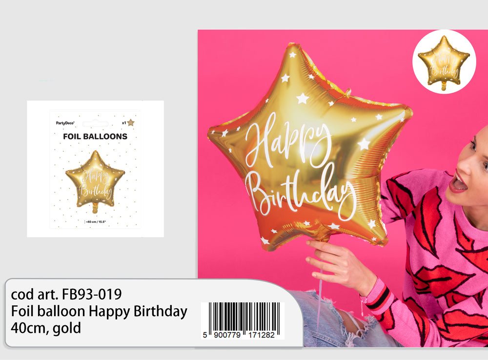 Foil balloon Happy Birthday 40cm gold