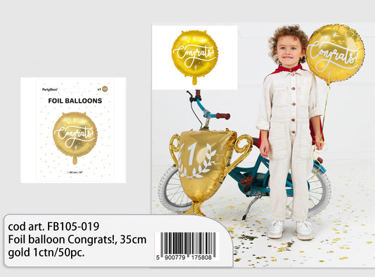Foil balloon Congrats! 35cm gold