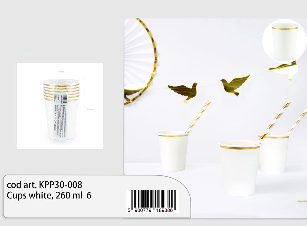 White glasses with gold line 260ml 6pcs