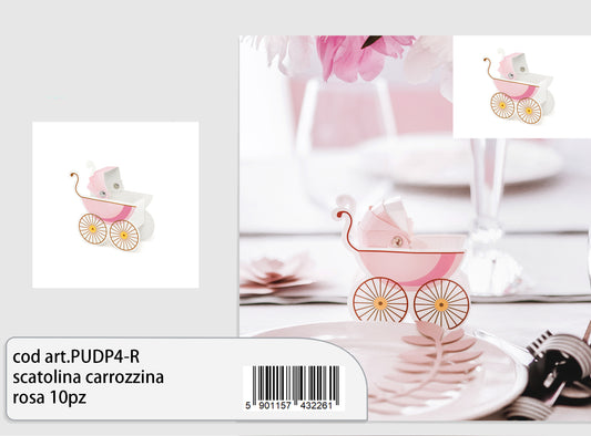 Scatolina carrozzina rosa 10pz